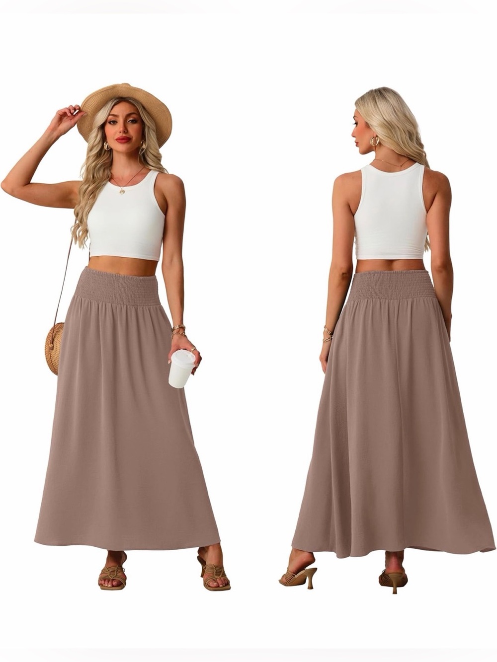 NWT Maxi Skirt Smocked Elastic High Waisted Boho Long Skirt with Pockets size M